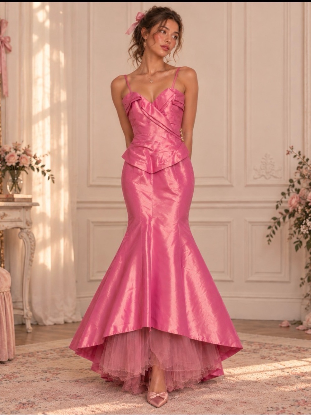 Rose Taft Couture Silk High Low Gown Y2K Coquette Girl Fairycore PrincessCore